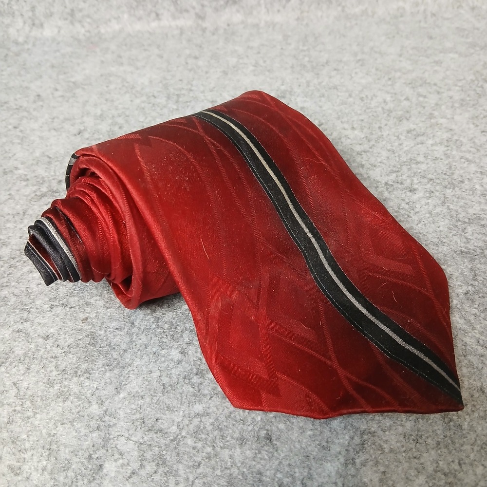 Puritan Necktie Mens OS‎ Red Striped Silk Geometric Pattern Classic Tie 59"